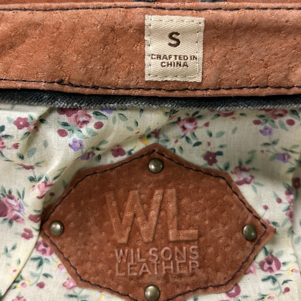Wilsons Leather Suede Jacket Women Small Tan Western Whipstitch Floral Lining - Picture 3 of 7
